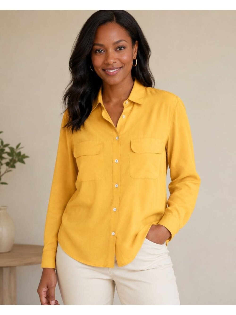 Gantos Women's Yellow Button-Up Utility Shirt Dual Pocket Retro Preppy S